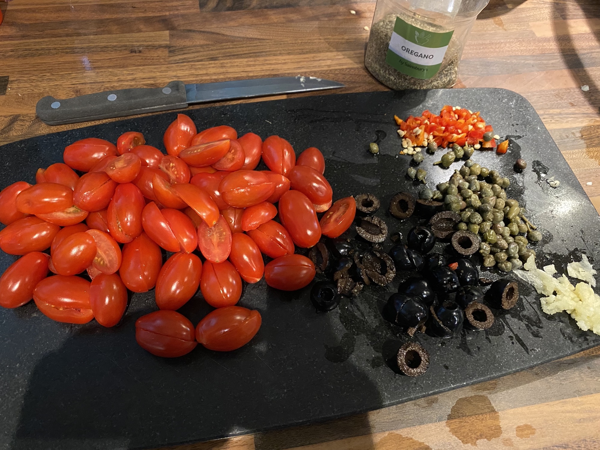 Mackerel with Tomatoes, Olives & Capers