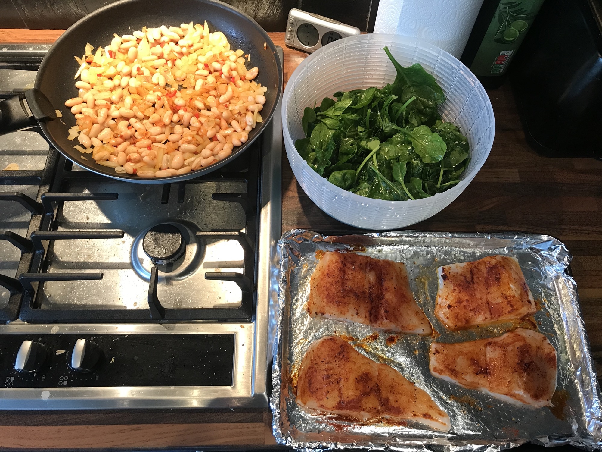 Paprika Fish with White Beans & Spinach