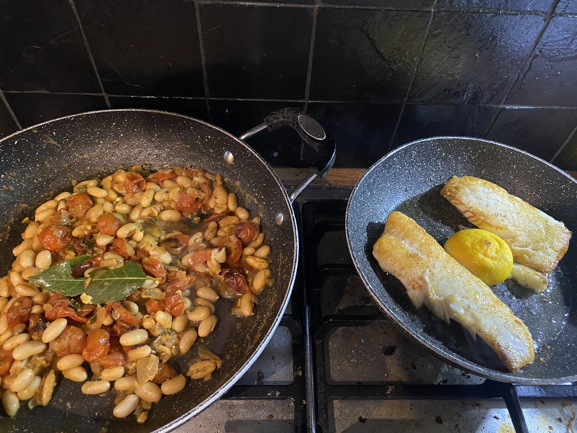 Pan-Seared Fish with White Beans & Padron Peppers