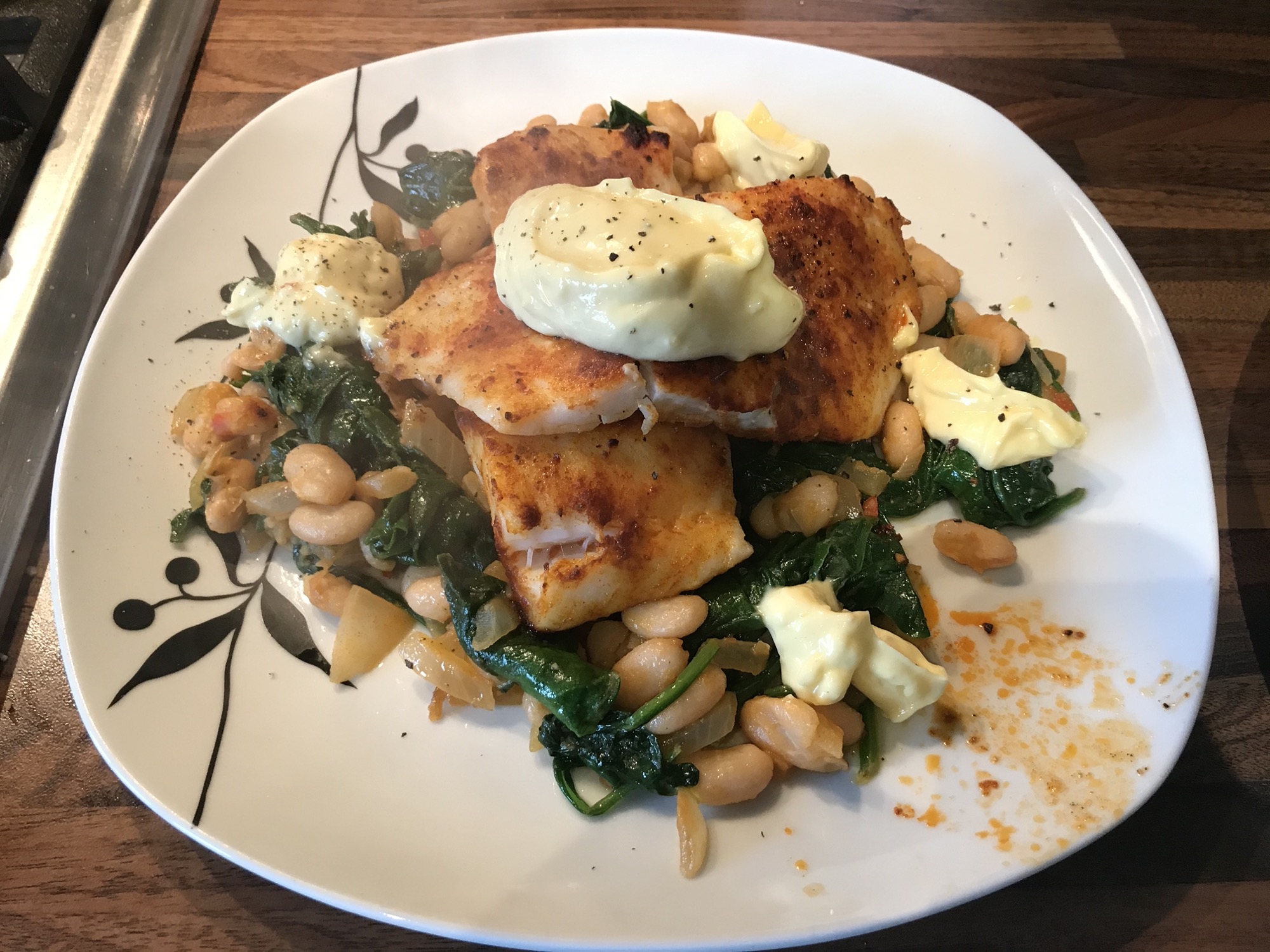 Paprika Fish with White Beans & Spinach