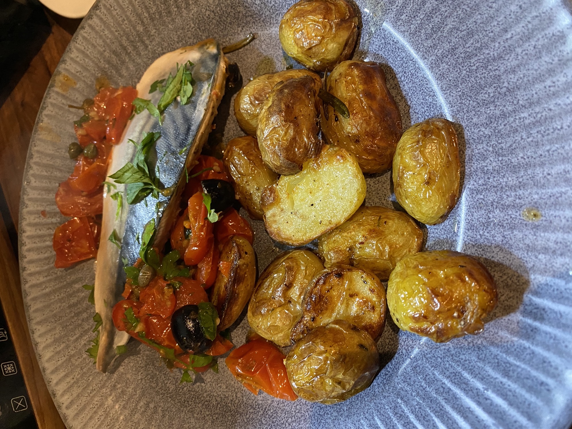 Mackerel with Tomatoes, Olives & Capers