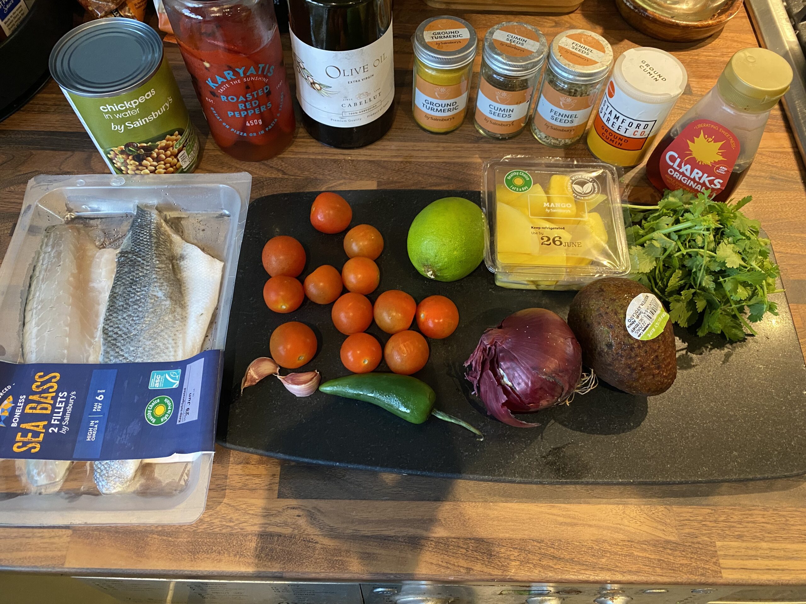 Sea Bass, Mango & Chickpea Salad