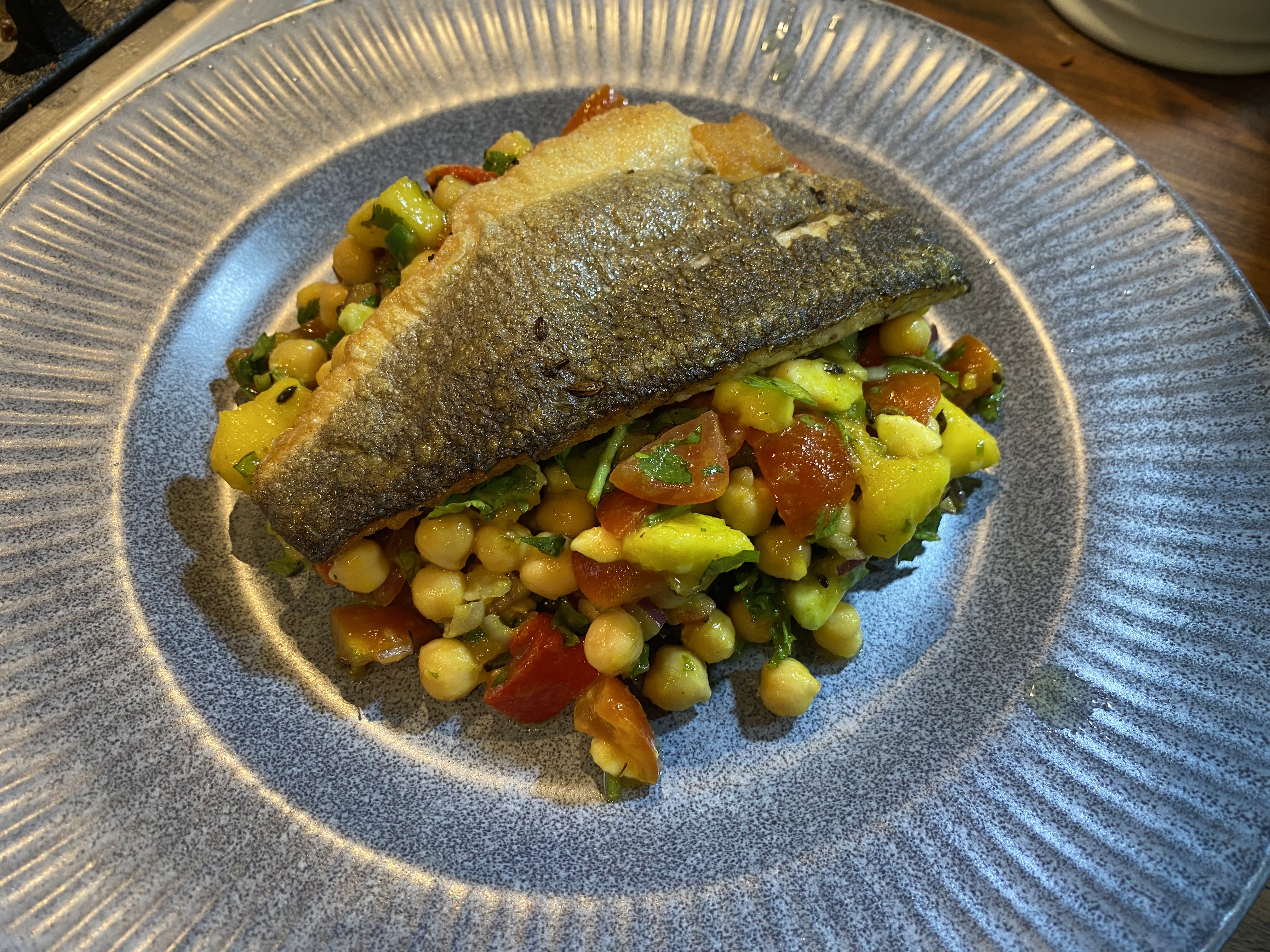 Sea Bass, Mango & Chickpea Salad