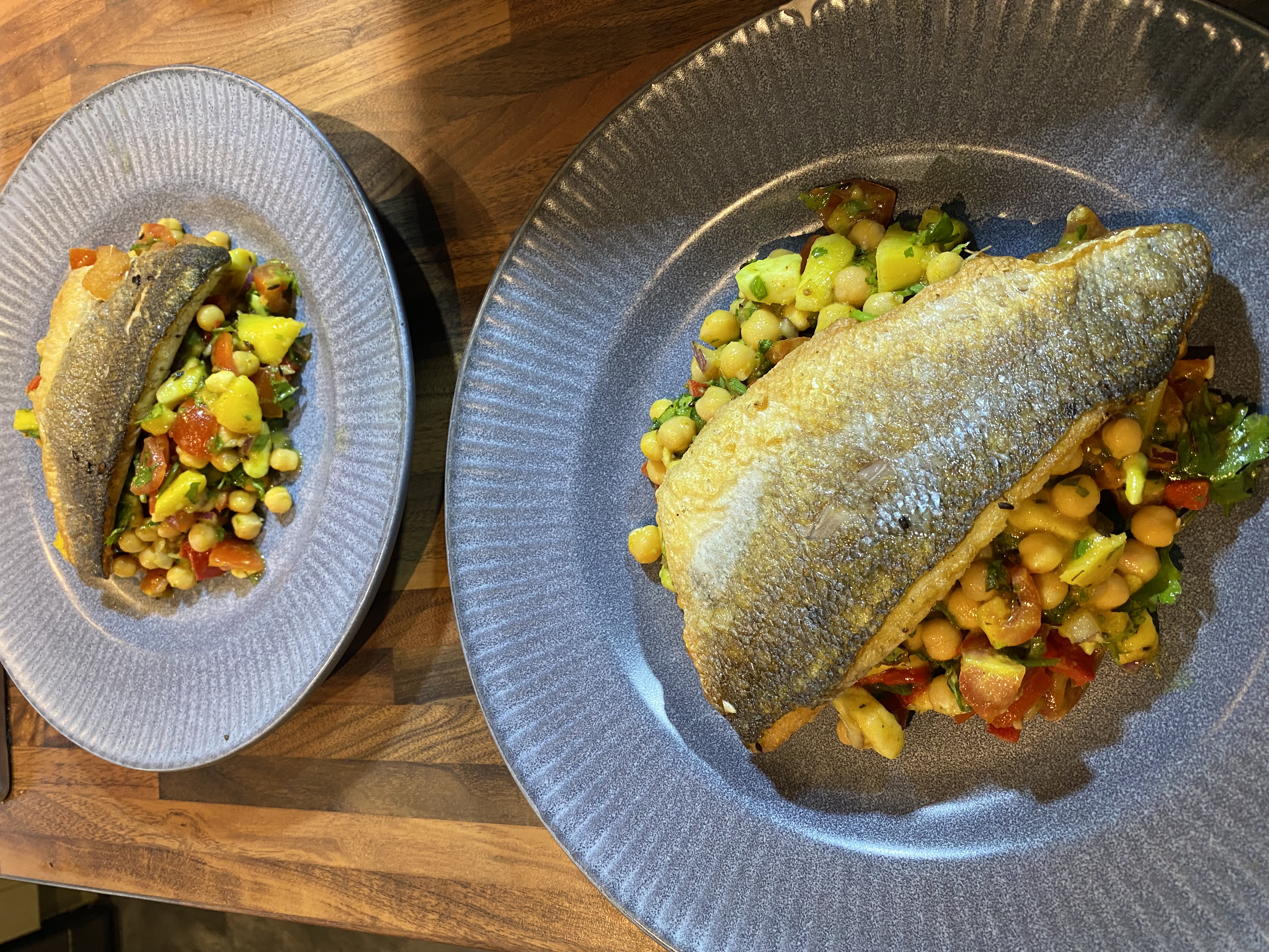 Sea Bass, Mango & Chickpea Salad