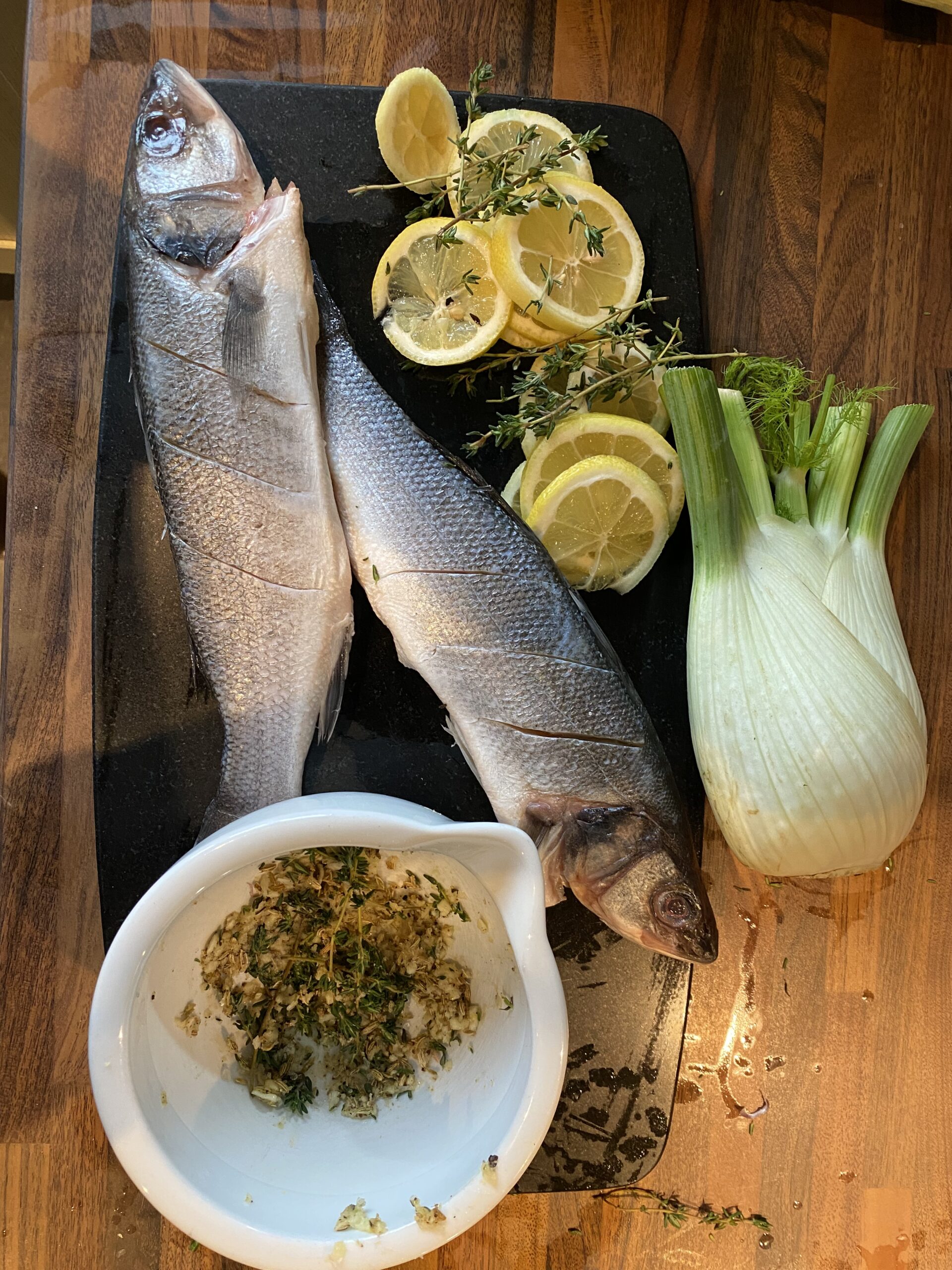 Whole Sea Bass with Fennel & Lemon