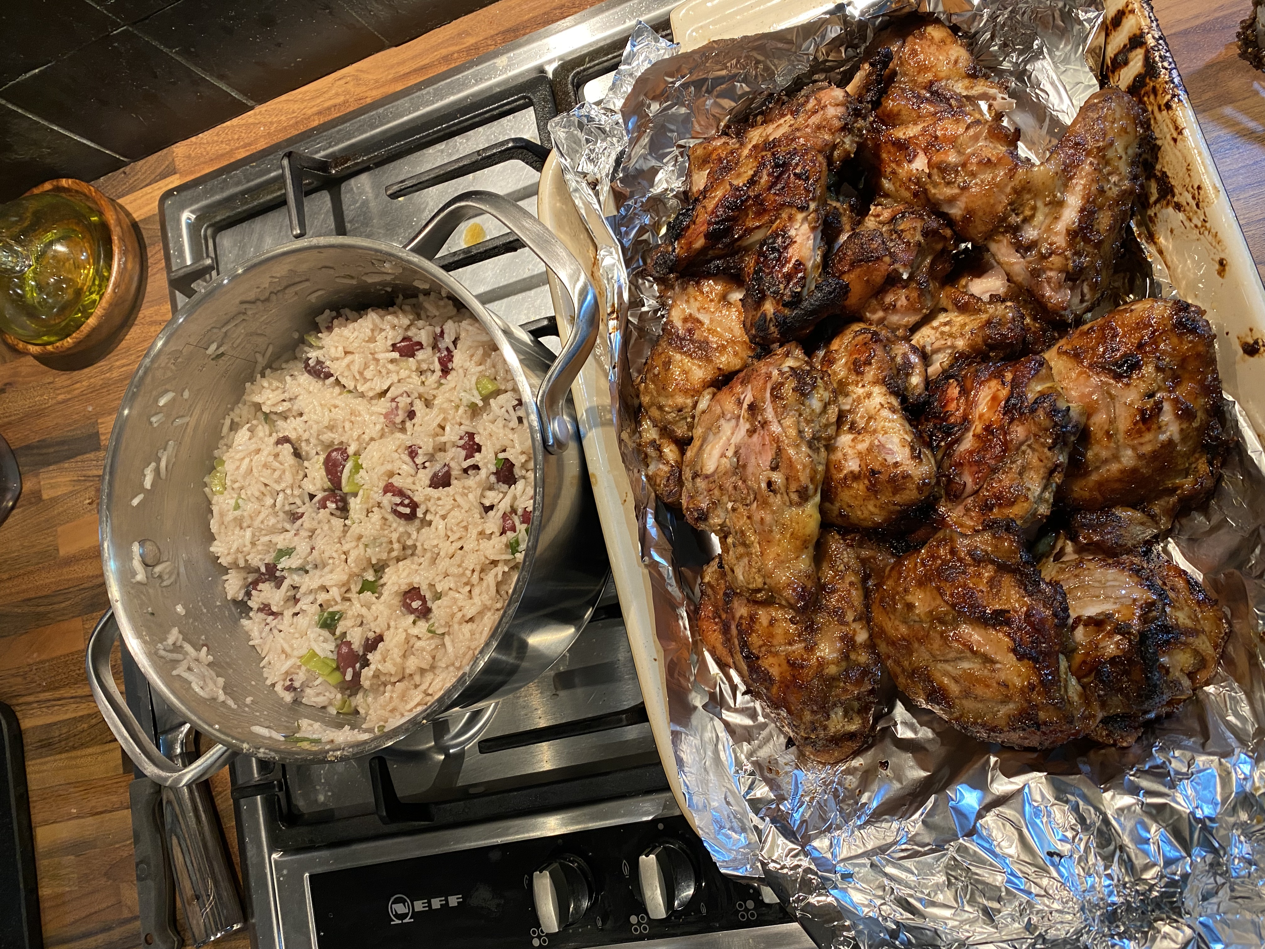Jerk-Style Chicken with Rice and Peas