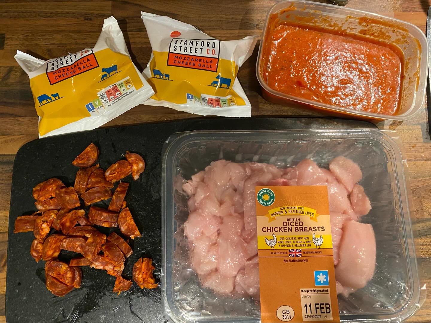 Chicken, Chorizo & Mozzarella Bake