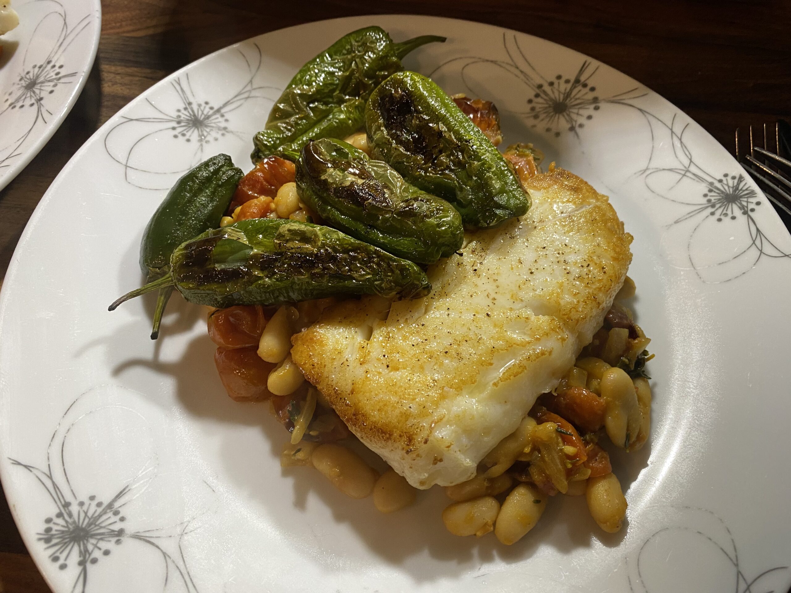 Pan-Seared Fish with White Beans & Padron Peppers